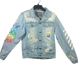 Brooklyn Cloth Pride Denim Jacket Light Wash Love Is Love Rainbow Women Small